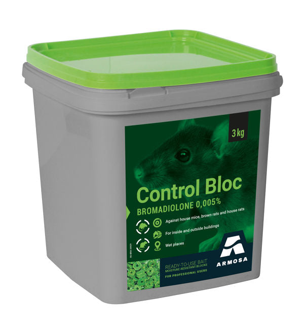 CONTROL BLOC (BROMADIOLONE 0.005%) WAX BLOC 3KG BUCKET
