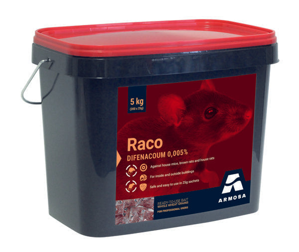 RACO (DIFENACOUM 0.005%) RAT BAIT GRAIN 5KG BUCKET